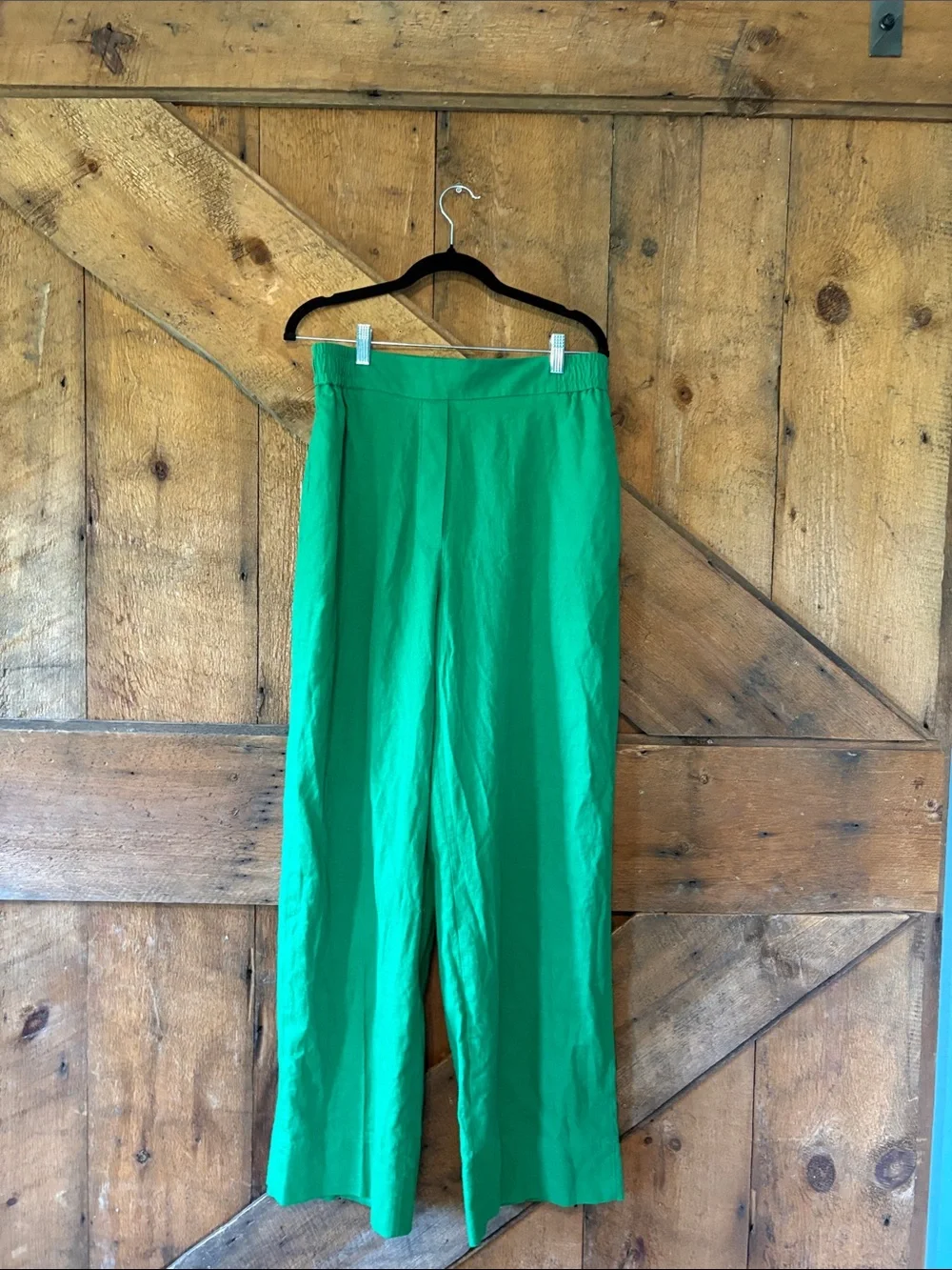 Zara Green Wide Leg Linen Blend Pants High Waist Trousers Womens Large